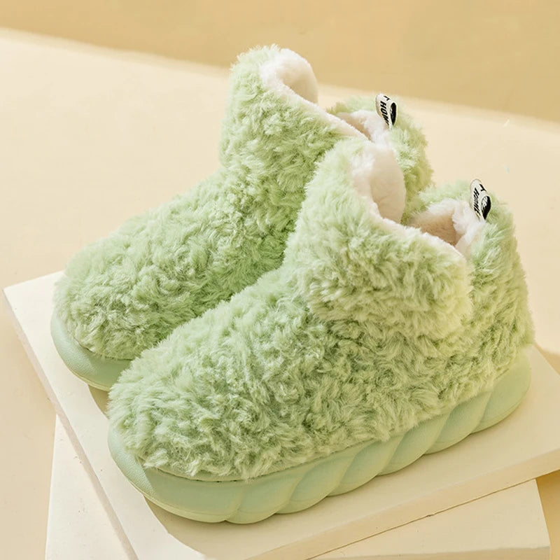 Comwarm Fur Slippers For Women Winter 2023 New Warm Cozy Furry Boots For Home Indoor Cute Soft Sole Plush Slides For Cotton Shoe