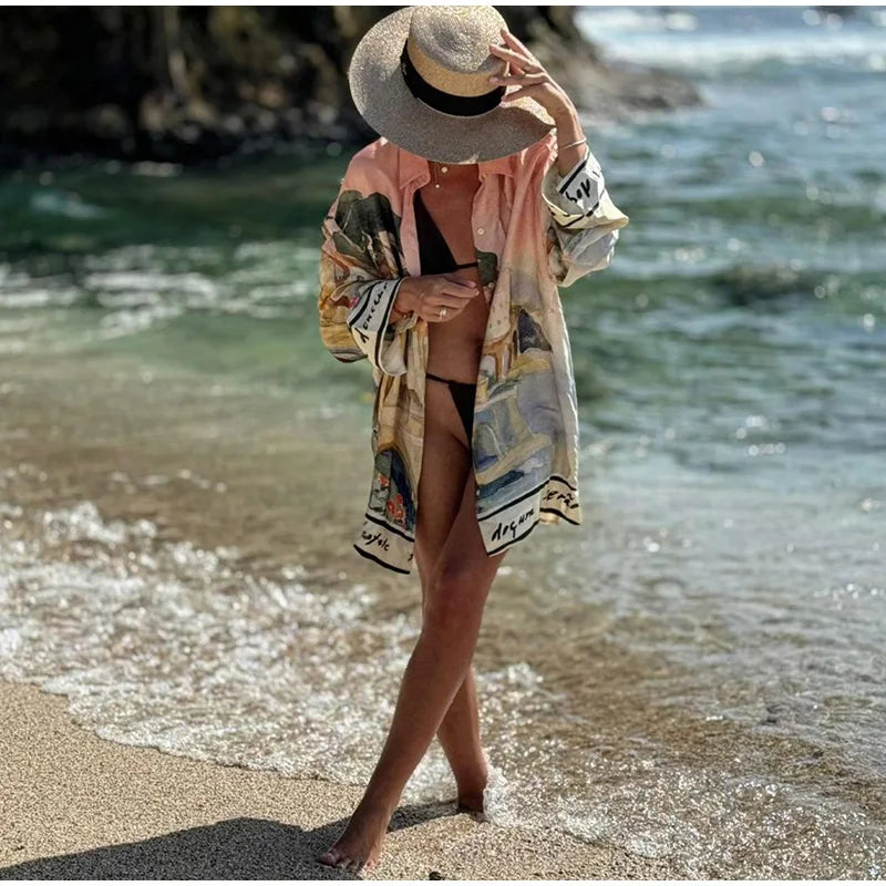 Floral Print Women Two Piece Set With Turn Down Collar Summer Casual Suit