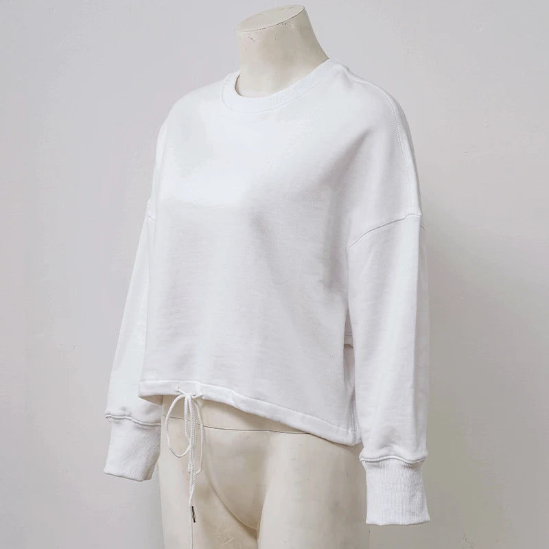100% Cotton Women's Drawstring Sweatshirt Autumn New Casual Solid Long Sleeved Korean Fashion Streetwear Female Pullover