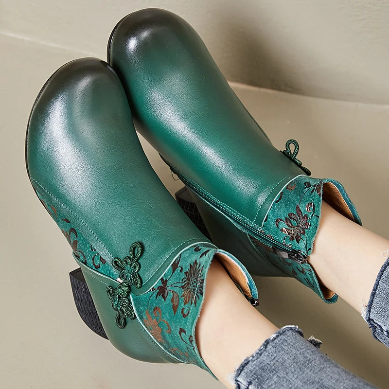 2025 Leather Ankle Boots Women High Heels Black Shoes for Women Handmade Genuine Leather Women Knight Boots Sale