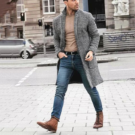 Casual Coats Striped Jackets Man Turndown Collar Top Wool Coats And Long Sleeve Lined Clothes Men's Clothing  For Winter