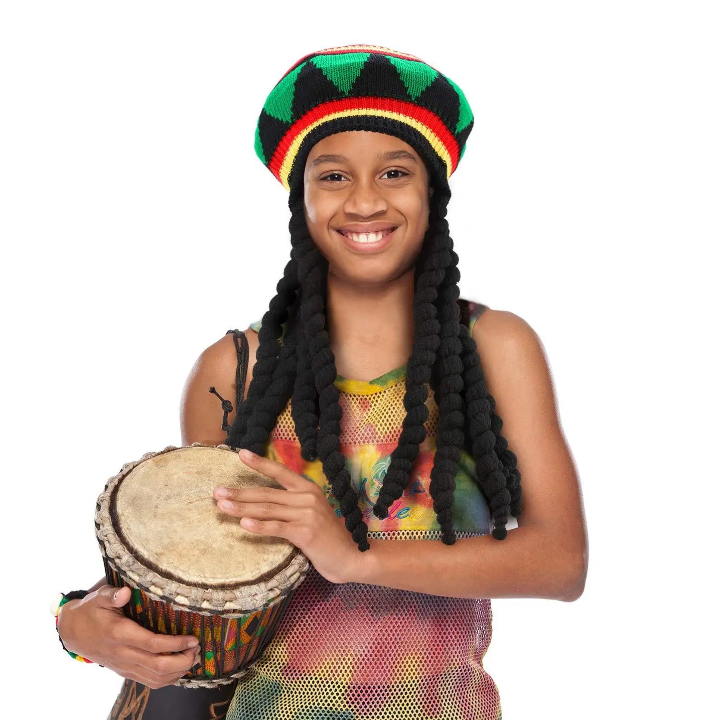 Unisex Synthetic Wig Knit Braid Hat Jamaican Bob Rasta Beanie Cap Dreadlocks Wig Bob Marley Caribbean Hip Hop Cosplay Headwear