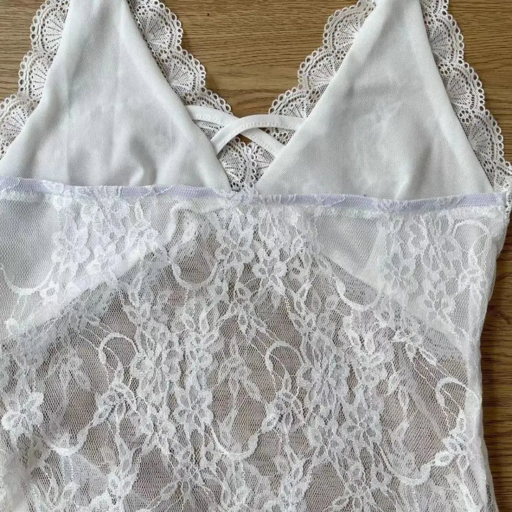 Fashion Transparent Lace Halter Dress V-neck Beachwear Lace-up Short Skirts A-line Spicy Girl Style Dresses Women Club