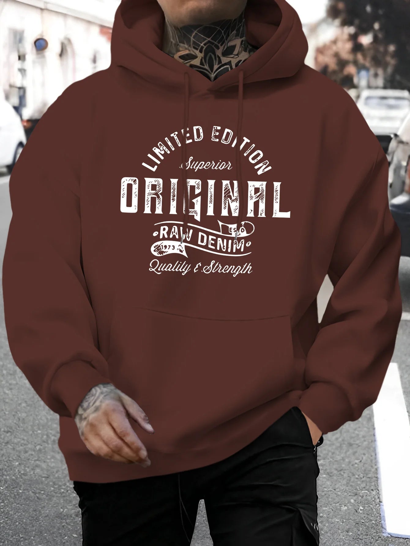 Men's top men's long sleeved round neck loose plus size autumn and winter hooded sweatshirt T-shirt top BAZAARHUBO