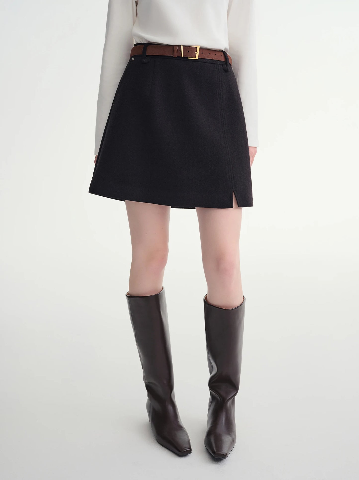 DUSHU Classic Elastic Waist Skirt For Women Winter Office Solid Color College