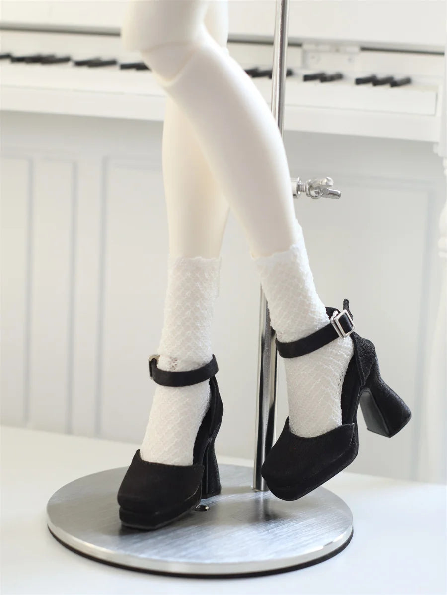 BJD Doll Shoes Toys GL/DFH 1/4 Girls High Heels Square Toe Pink White Black Soft Silk Elegant Glossy Leather Doll Accessories