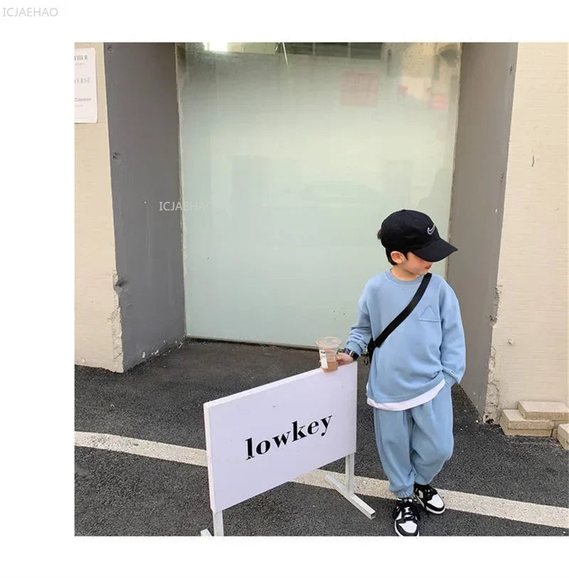 Children Fashion Clothes Suit Boys Casual Spring Sets Costume Kids Solid Colour Sweatshirts+Pants 2Pcs Simplicity Autumn Outfits