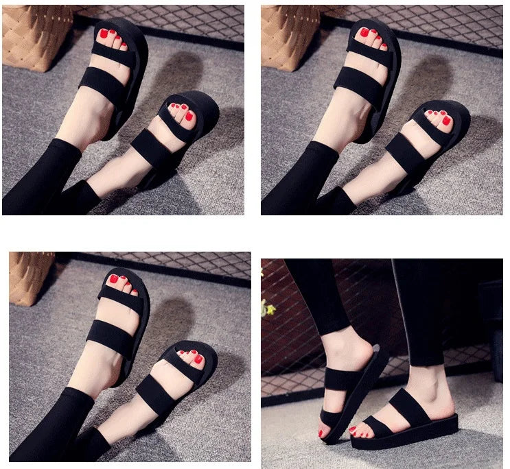 Summer New Fashion Leisure Super High Heels Wedges Chunky Sole Platform Cutout Peep Toe Women Gladiator Slippers Ladies Beach Sh