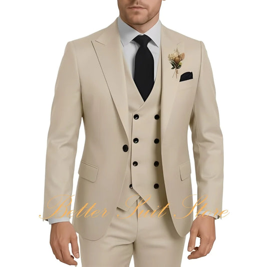Men's Suits 3 Piece Set Wedding Groom Tuxedo Slim Fit Blazer Vest Pants One Button Jacket Formal Men Suit Set