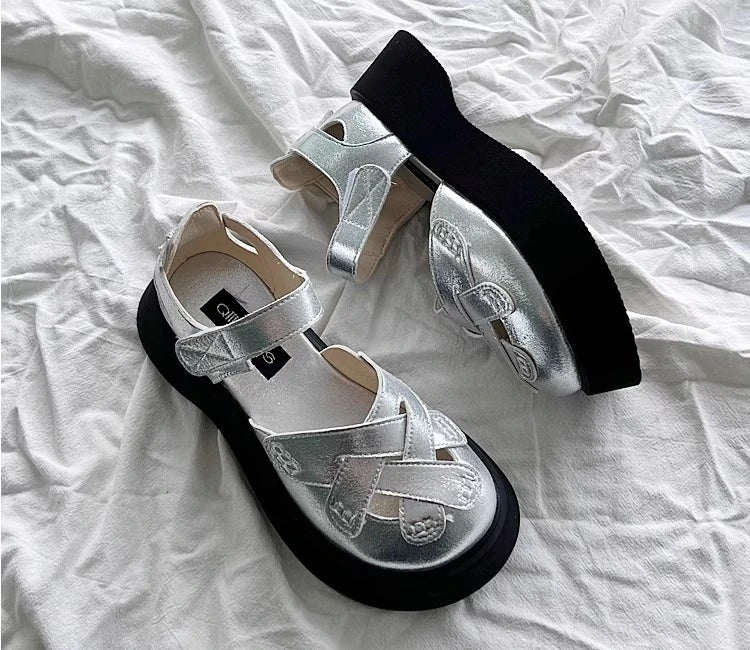 2025 Summer New Retro Style Mary Jane Enclosed Toe Sandals for Women Artistic & Versatile Weaving Style Thick Soled Roman Shoes