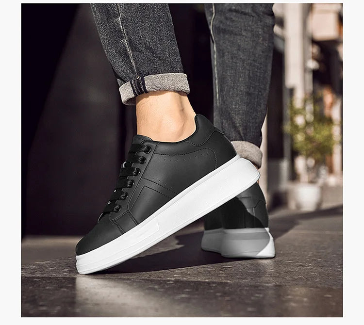 Men's Invisible Height Increasing Elevator Shoes Lace-up Sporty White Sneakers 6cm 8cm 10cm Taller Size Plus Invisible Elevate
