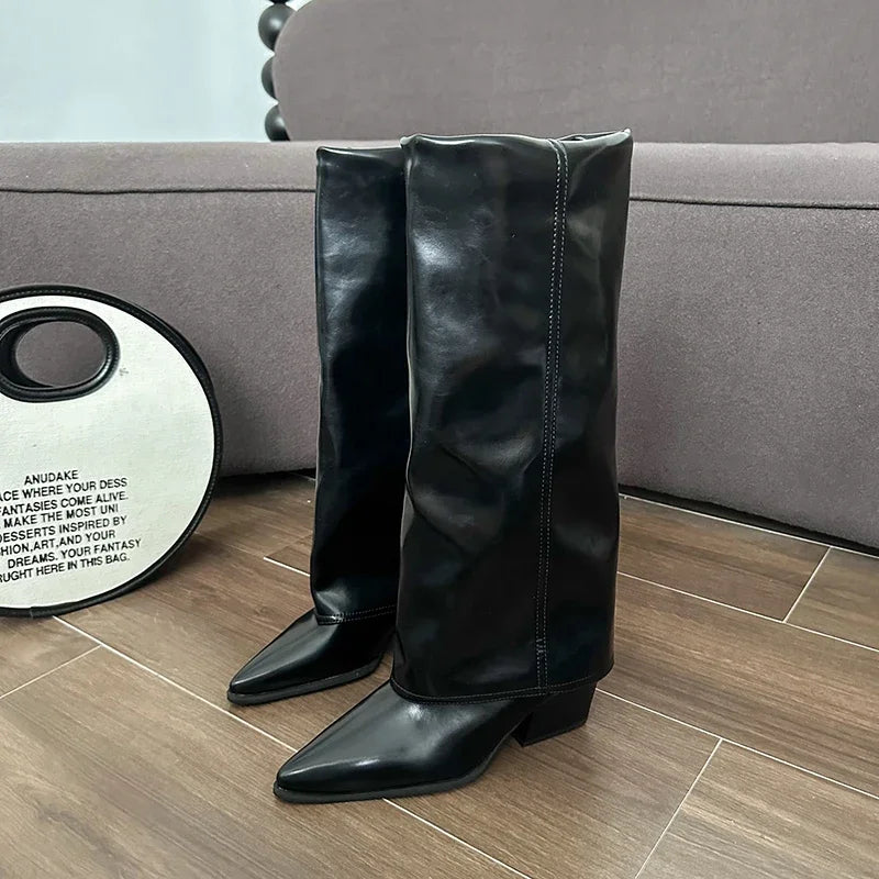 Women Chunky High Boots Pointed Toe Shoes Sexy Lady Dress Gladiator Autumn New 2024 Trend Retro Fad Woman Boots Goth Botas Mujer