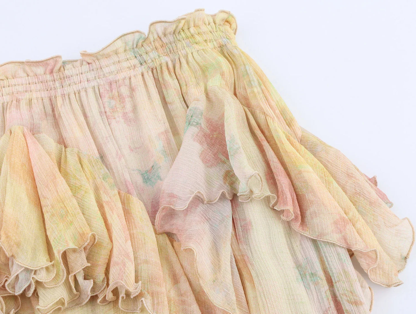 European and American style 2025 summer new women's clothing design sense printed layered decoration long skirt