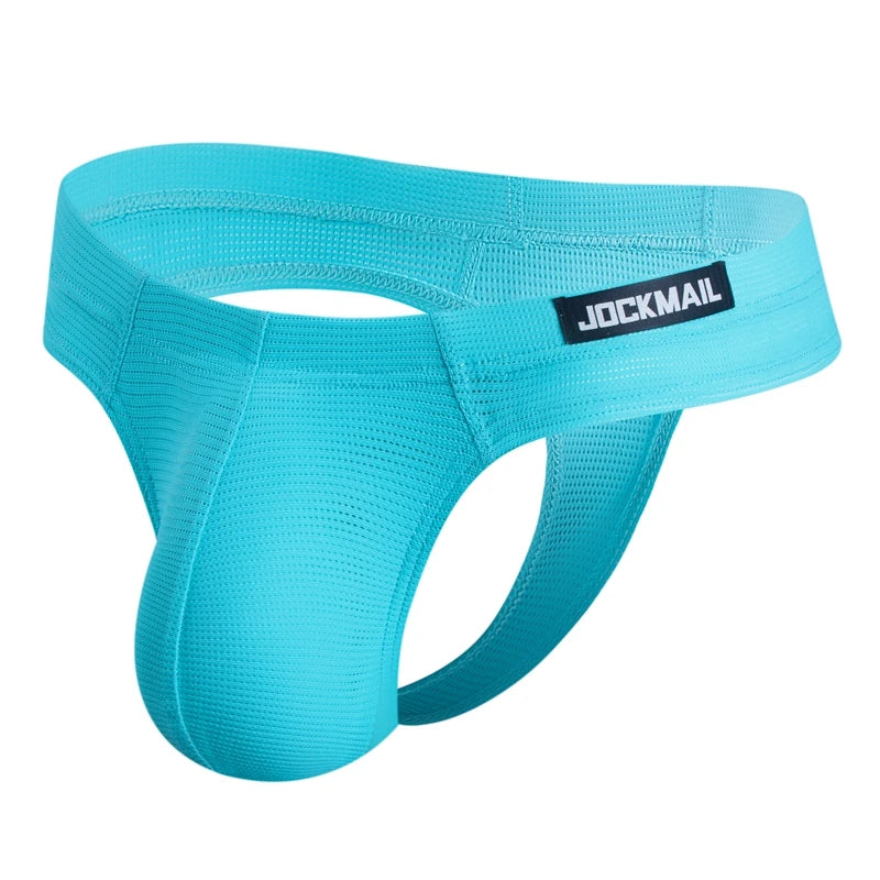JOCKMAIL Sexy Men's G-string Fashion Low Waist Solid Color Male Thongs Underwear Breathable Mesh Sports Underpants Shorts