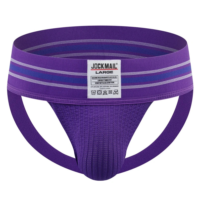 JOCKMAIL Men Athletic Supporters Jockstrap Thongs Mens Underwear  Underpants Bikini  3" Elastic Waistband  Hombre Panties