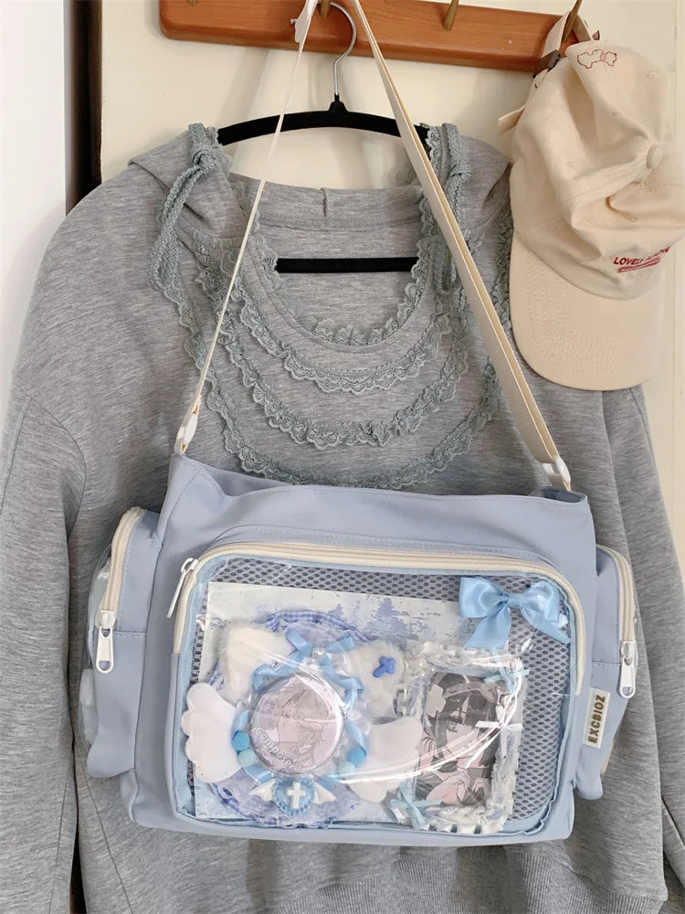 Trendy Transparent Simple Crossbody Bag for Girls Large Capacity School Shoulder Bag Comfortable and Versatile Texture Ita Bag