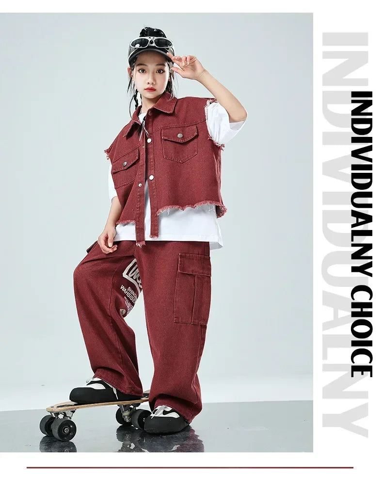 Children Hip Hop Jazz Fashion Show BoyGirl Loose Vest Baggy Pan t T-shirt Suits Sets Dance Performance Clothes Kids Tracksuits