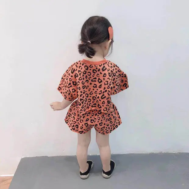 Fashion Baby Girls Sets Casual Summer Clothes Mother Kids Leopard Print Suit Cotton Short Sleeve T-shirt Pants Children's Set