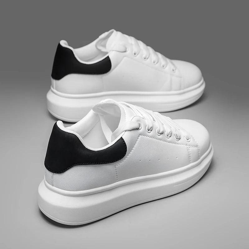 New Black & White Platform White Sneakers, Casual Thick Sole Shoes for Men & Women, Fashion All-Match