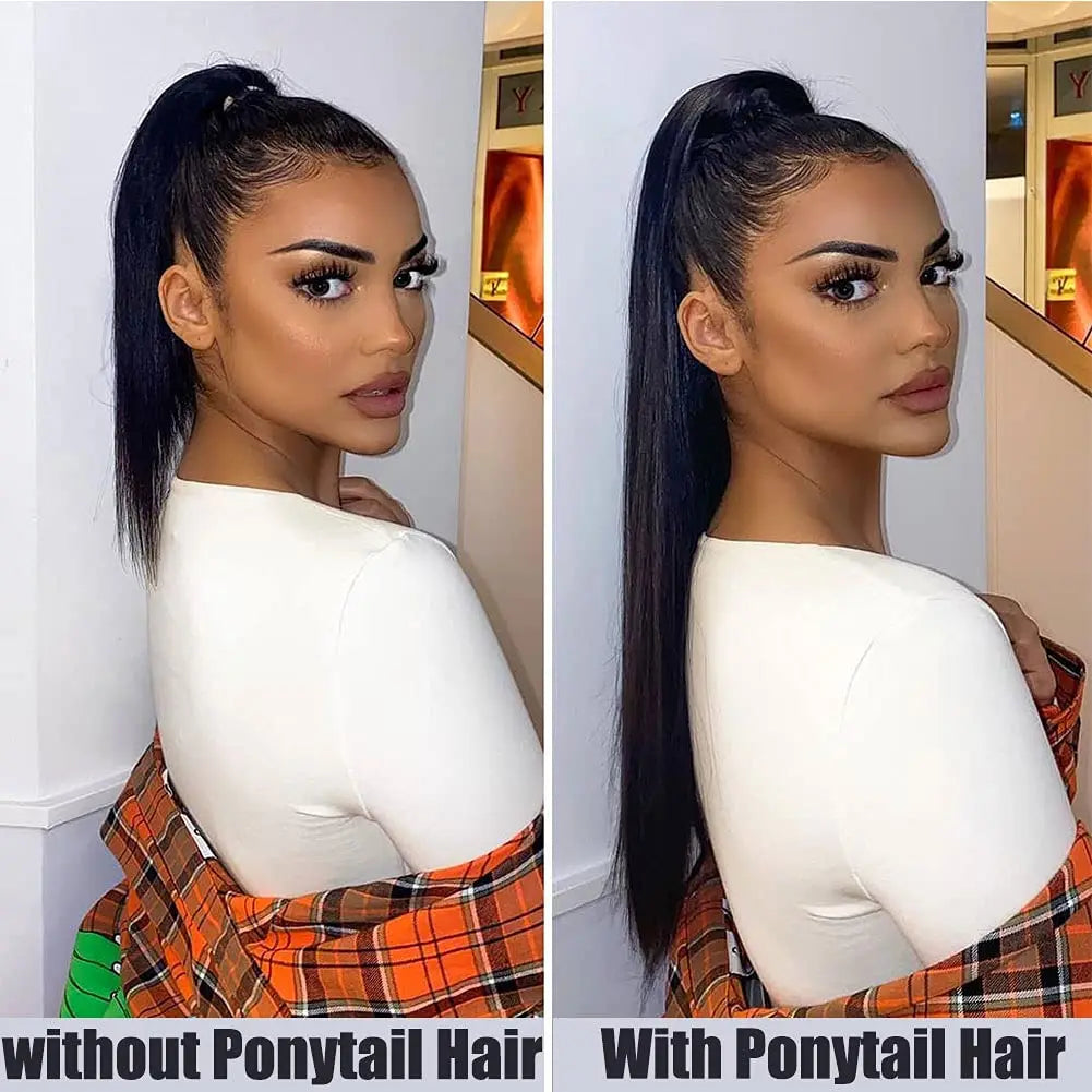 Long Straight Ponytail Extension Clip in,14/15/16 Inch Wrap Around Ponytail Heat Resistant Synthetic Pony Tail Hair