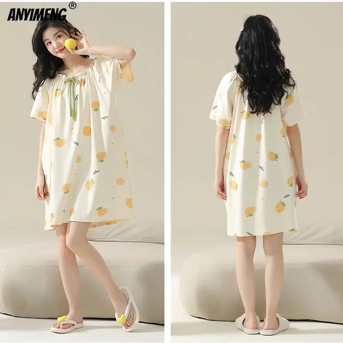 100% COTTON! M-4XL Plus Size Summer Women Nightgown Brand New Anti-bacterial HQ Nightdress Short Sleeves Sleepshirt Casual Dress