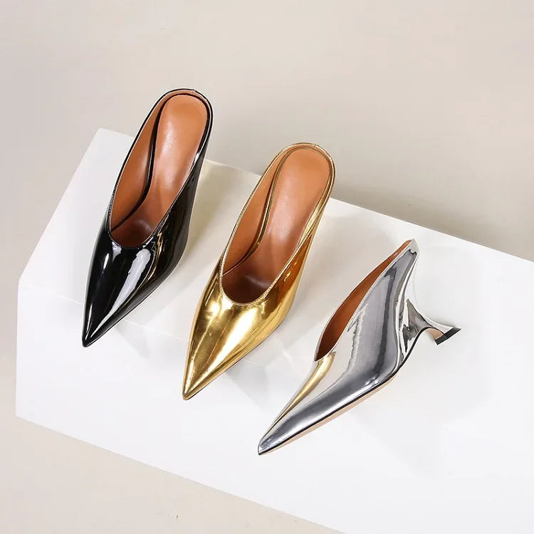 Eilyken Fashion Pointed Toe Wedges Women Slippers Pumps Concise Shallow High Heels Mule Slide Shoes