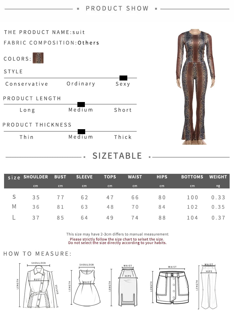 Kliou Serpentine Print 2 Piece Set Woman o-Neck Full Sleeve Tops+Skinny Peach Hip Long Pants Hot Girls Street Sexy Fashion Suits