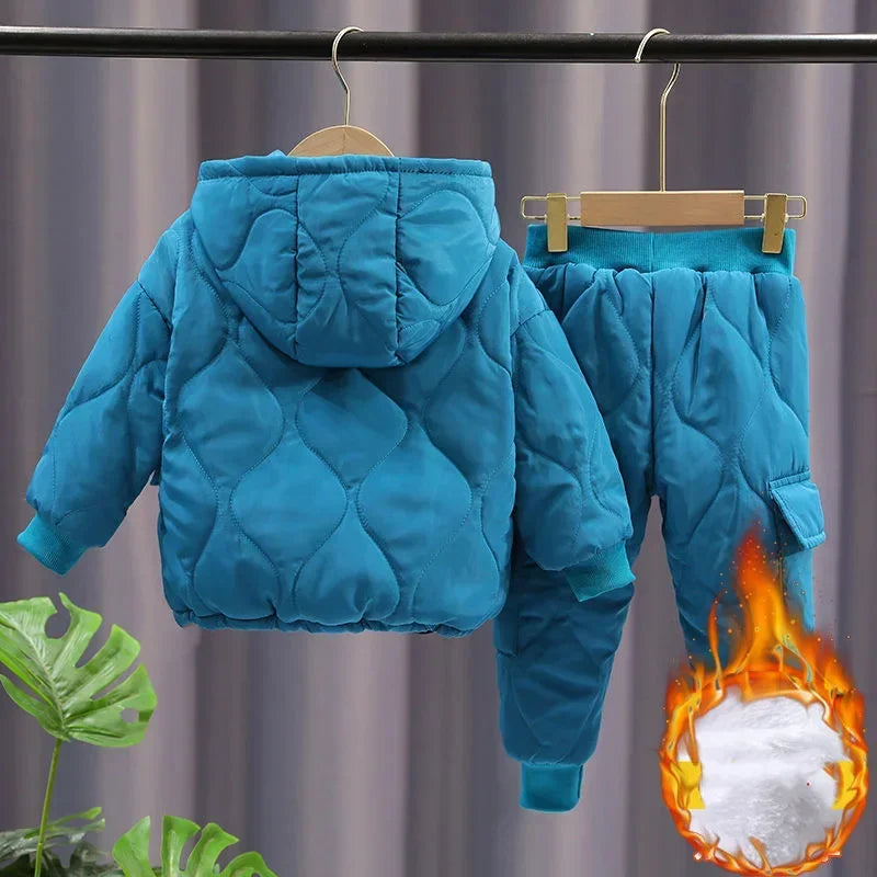 2025 Children Warm Thick Jackets Pants Suit Spring Girls Boys Clothing Sets Coats Trousers 2-10 Y Kids Tracksuit Winter Outfits