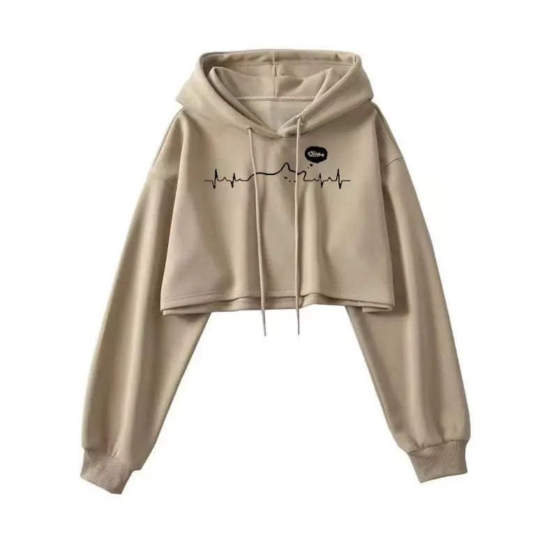 Sexy Short Hooded Sweatshirts Women Fashion Solid Color Long Sleeve Crop Tops Korean Streetwear Pullover Hoodies Female