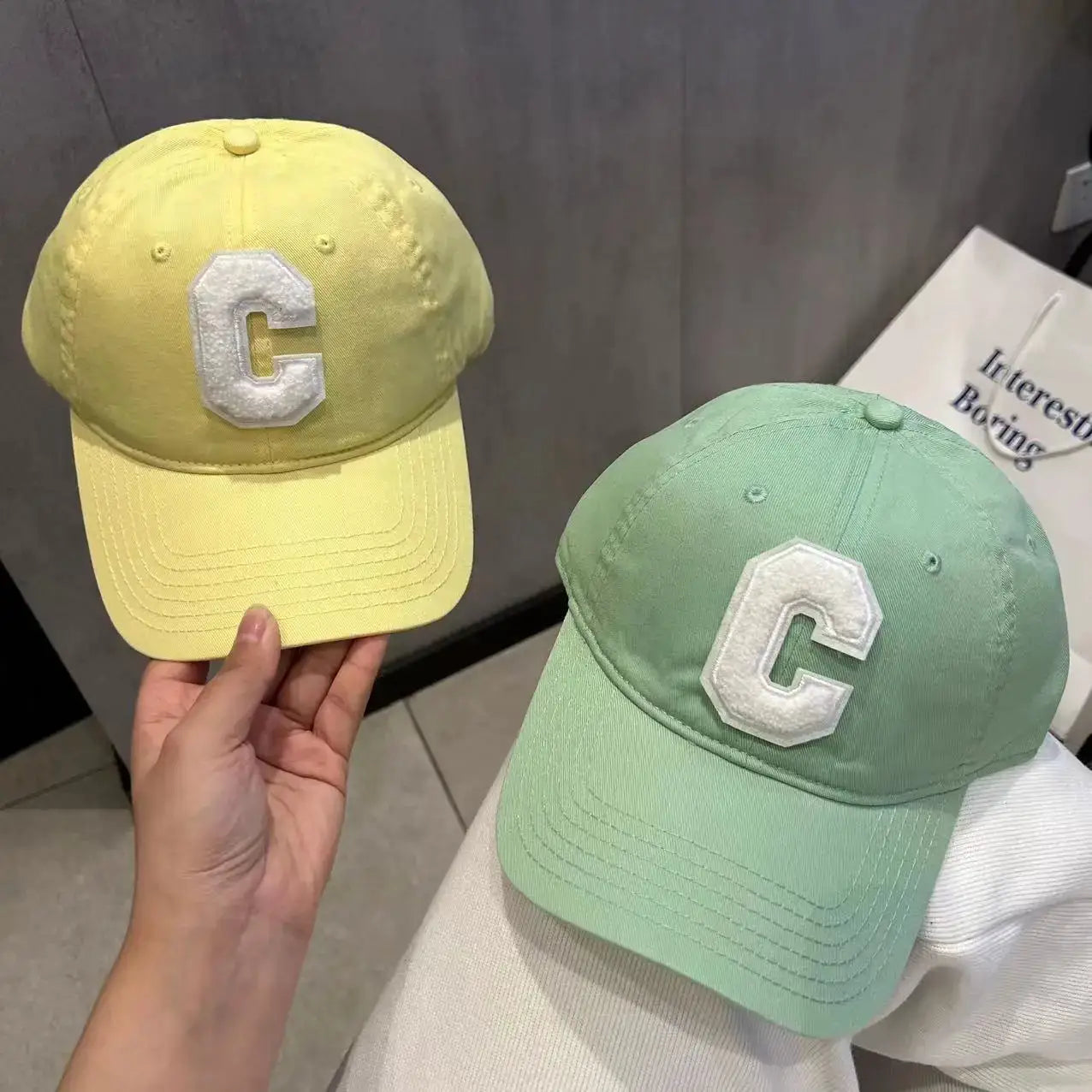 Fluorescent Yellow Duck Tongue Hat C-Letter Fashion Hip Hop Hat Casual Hat Korean Street Minimalist Sunshade Baseball Hat BAZAARHUBO