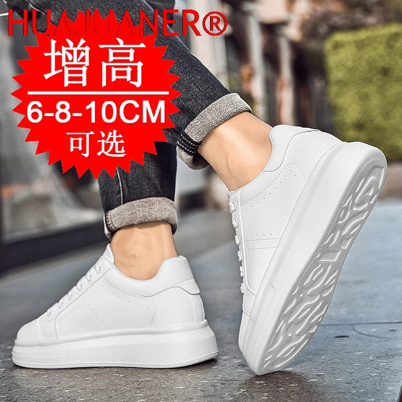 Men's Invisible Height Increasing Elevator Shoes Lace-up Sporty White Sneakers 6cm 8cm 10cm Taller Size Plus Invisible Elevate