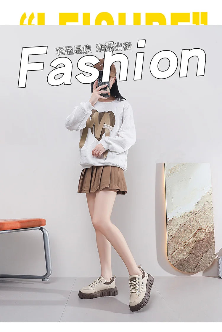 2026 New Style Women's Spring Casual Shoes Campus Style Student Designer Platform Shoes Fashion Women Versatile Leather Sneakers