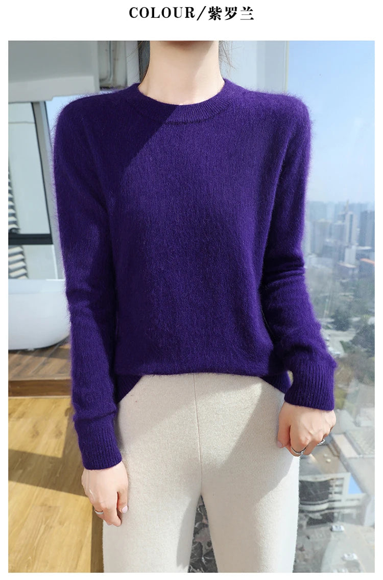 Autumn and winter women's semi high neck pullover sweater solid color knitted slim fit women's 100 mink cashmere sweater new sty