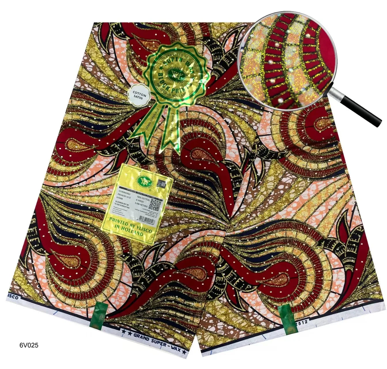 African Wax | Fabric Wax WIth Stones | Wax Block Fabrics For Women Dress, 6 Yards Wax Tissu