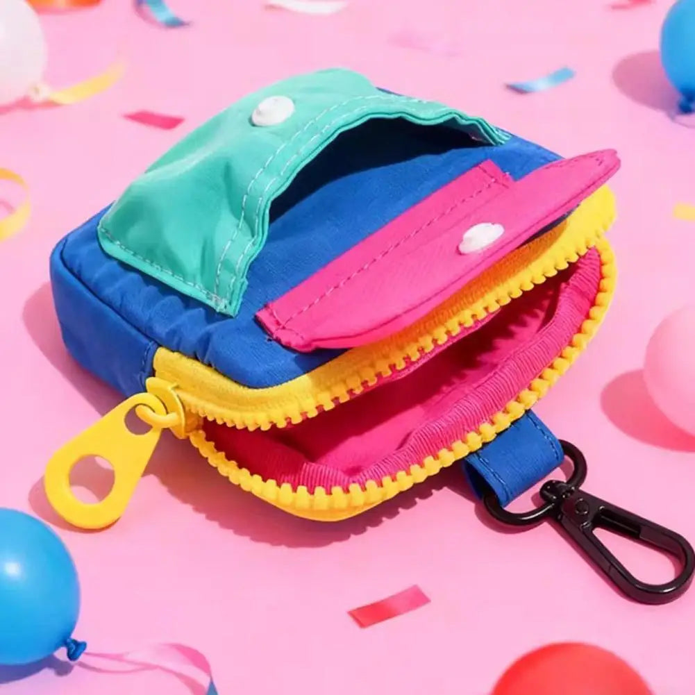 Dopamine Color Mini Wallet Keychain Coin Purse Mini Zipper Earphone Bag Cute Backpack Accessory Pendant Gift for Women