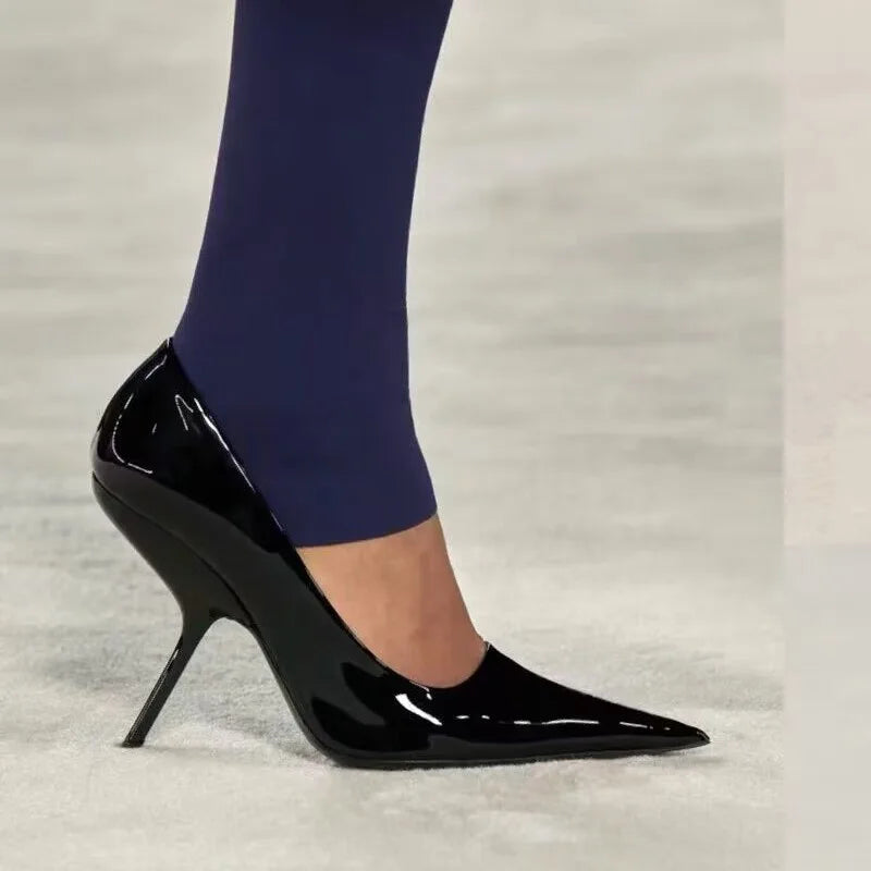 2026 New Style Women's High Heels Shoes Patent leather Pointed Toe Solid Color Night Club Party Shoes Femme Summer Half Slippers