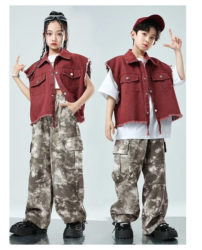 Children Hip Hop Jazz Fashion Show BoyGirl Loose Vest Baggy Pan t T-shirt Suits Sets Dance Performance Clothes Kids Tracksuits