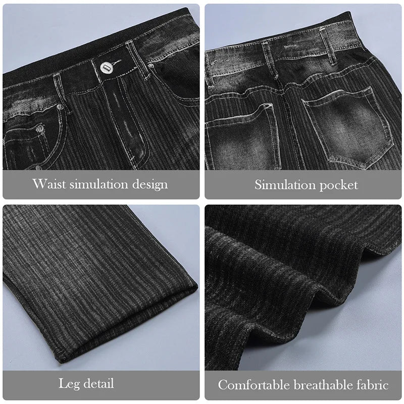 1pcs Womens Denim Print Leggings Female Fashion Slim Leggings Faux Jeans Leggings Lady Stretch Printed Leggins Pants Capri Pants