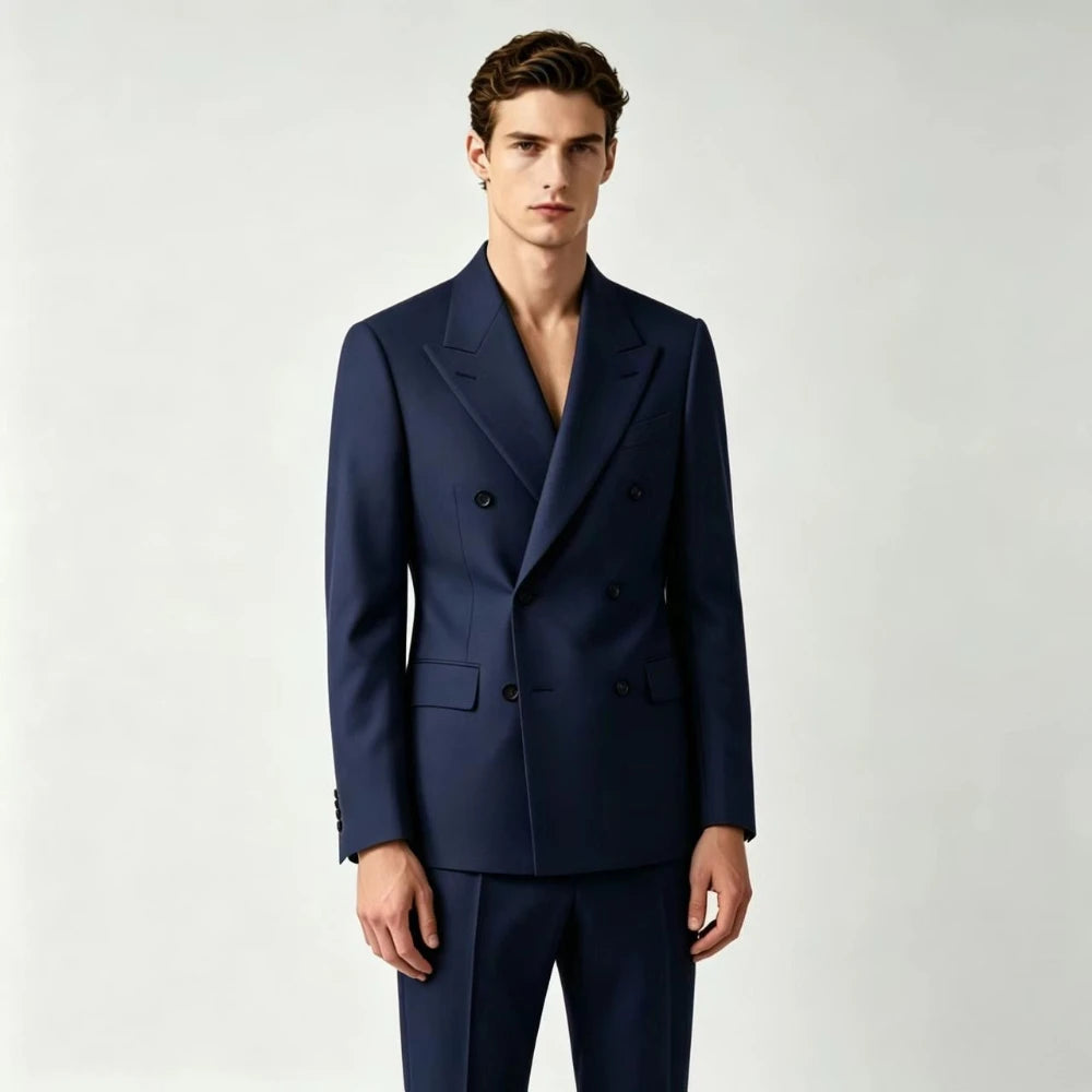 Men Double Breasted Suits For Wedding High Quality Slim Fit 2 Pieces Set Elegant Jackets Pants Blazers Fashion Classic Formal