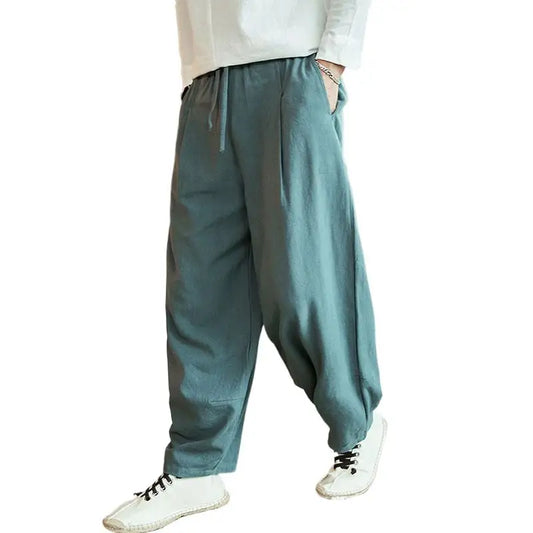 2026 Autunm men's plus size M- 5XL 6XL 7XL cotton linen pants,Fashion streetwear wide leg  Harem Hip Hop Trousers large size