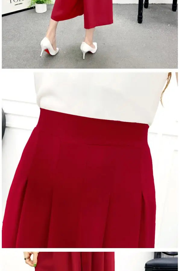 High Waist Wide Leg Pants Skirt Pants Chiffon Cotton Linen Seven Eighteen Length Trendy Women's Casual Trousers Commute Style