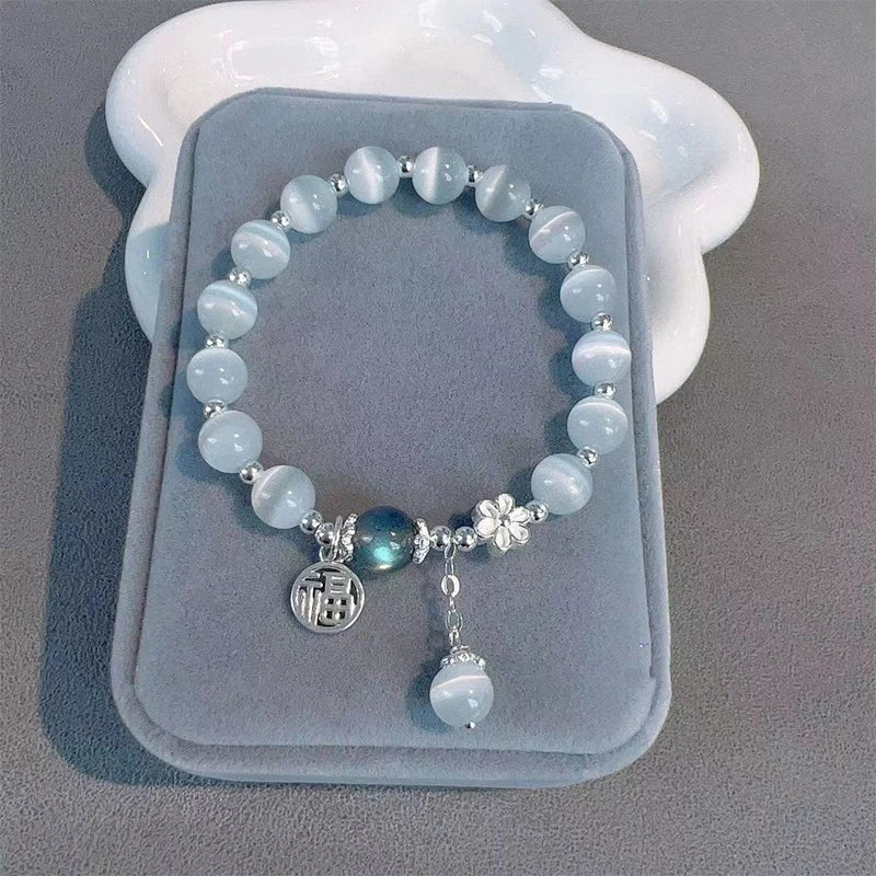 Original Opal Sea Blue Treasure Moonlight Crystal Bracelet Light Luxury Elastic Bracelet For Girls Women Jewelry Accessories