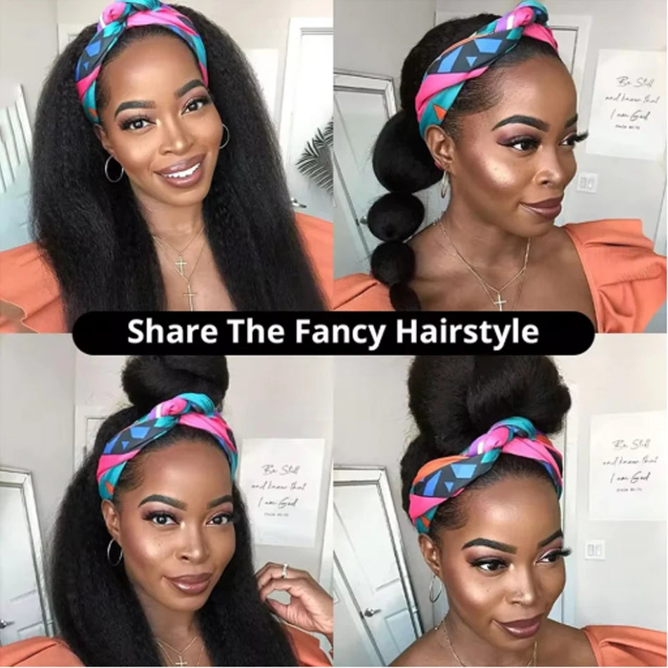Kinky Straight Headband Wig Remy Human Hair Wig Ready To Wear Peruvian Yaki Straight Headband Isee Human Hair Wig for Women
