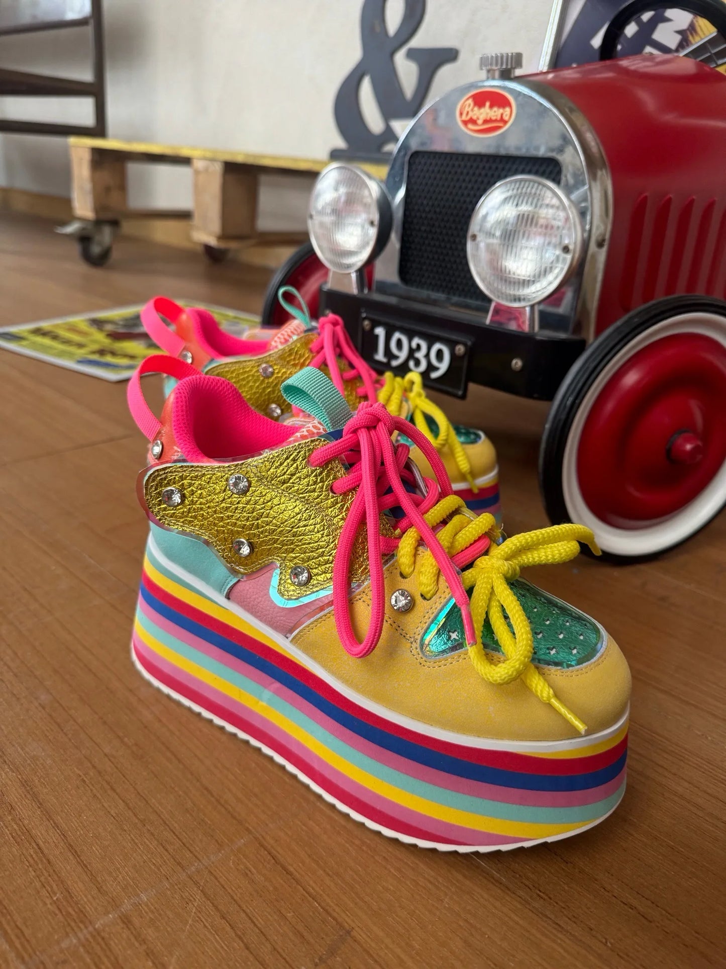 Spring Autumn Women Colourful Sneakers High Platform Shoes Heels Chunky Casual Dad Shoe Genuine Leather Thick Bottom Fashion New