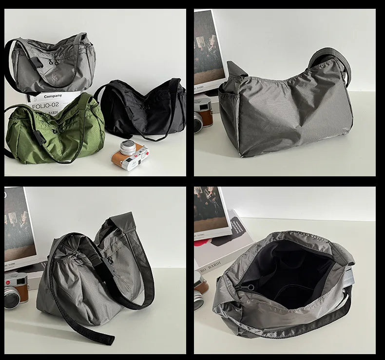 Outdoor Portable Crossbody Bags for Men and Women Commuter Waterproof Youth Shoulder Bag Solid Color Lightweight Female Tote