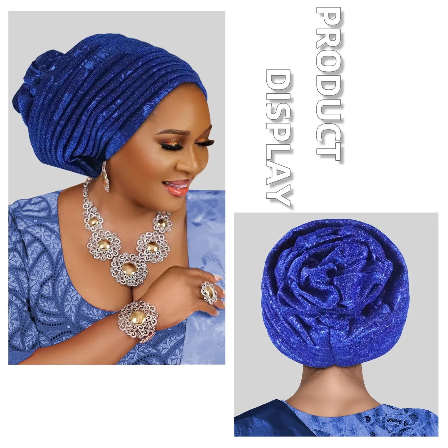 African Lady Headpiece Muslim Headscarf Hat Glitter Fabric Turban Cap for Women Pleated Head Wraps Bonnet