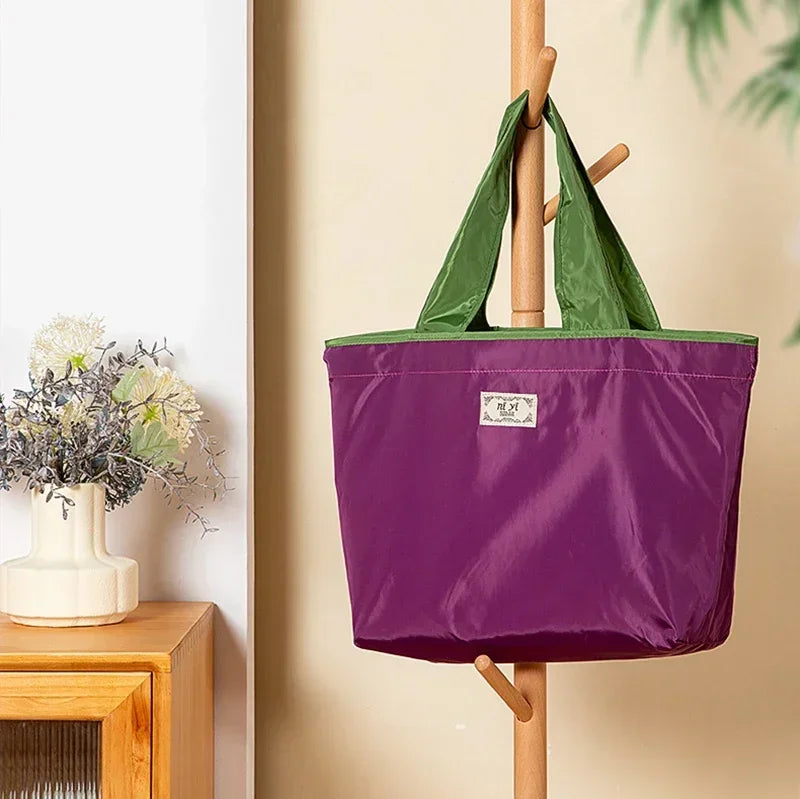 Foldable Eco-Friendly Shoulder Bags Women's Reusable Grocery Bag Large Capacity Foldable Shopping Bag with Drawstring Closure