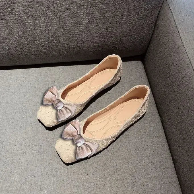 Anti-slip With Heel Shoes for Women Elegant Party Slip-on Satin Discount Stylish Genuine Mark Spring Non 2025 Trend Woman Flats