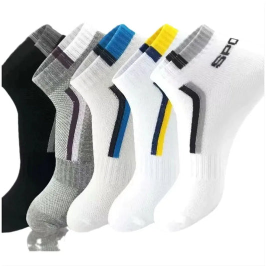 5pairs of Men's Women's Seasonal Fashionable Sports Socks with Striped Cotton Sweat Absorbing Breathable Comfortable Ankle Socks