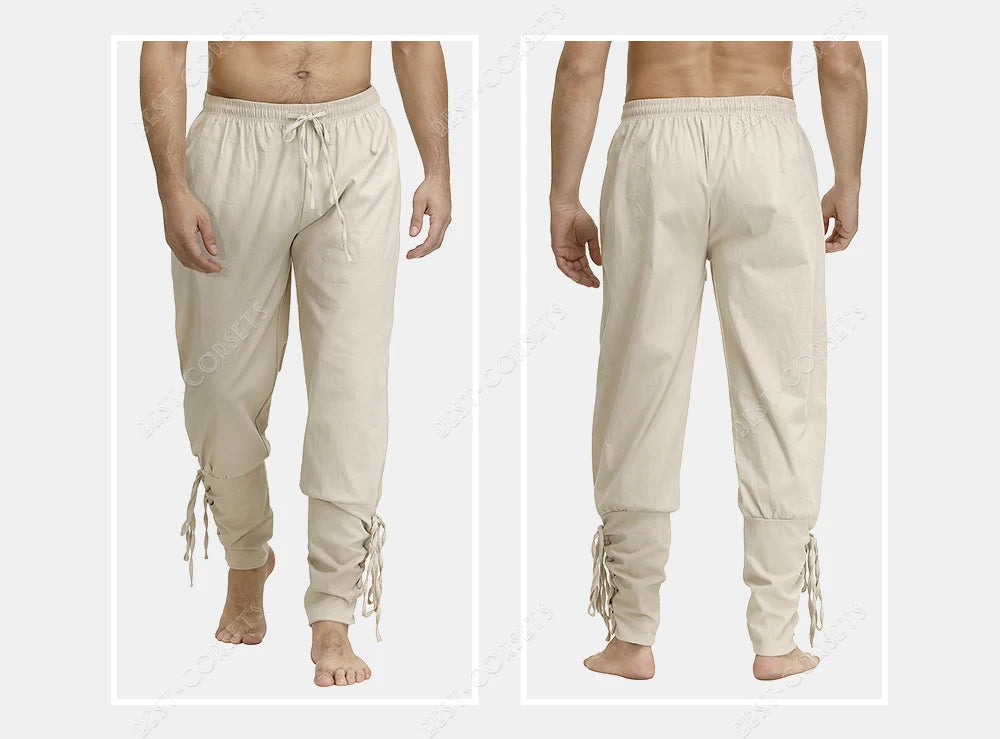 Medieval Pants for Men Costume Cosplay Renaissance Bandage Pants Gothic Trousers Plus Size Pirate Pants Brown Black